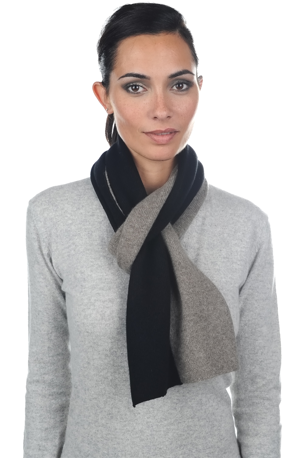 Kasjmier & Yak accessoires sjaals luvo zwart natuur 164 x 26 cm